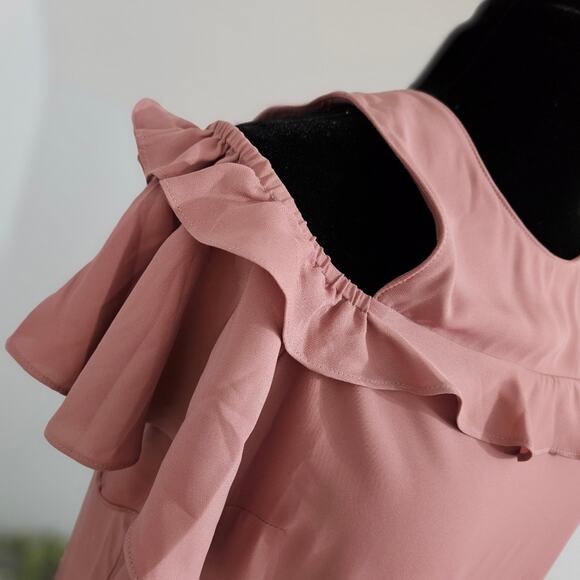 Amanda Uprichard Cold Shoulder Pirouette Henna Mauve Pink Ruffled Dress Large - Picture 9 of 13